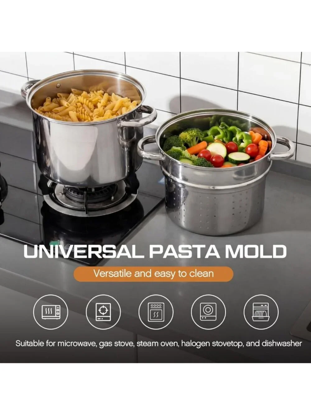 6 Qt Stainless Steel Pasta Strainer Insert with Handles - Fits 6 & 8 Qt Pots